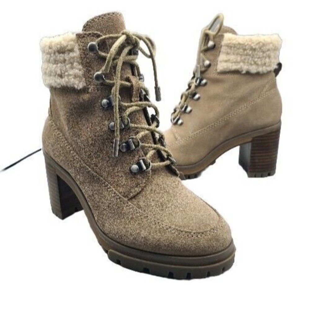 Vince Camuto Women Boots Donenta Shearling Heel Bootie Lace Zip Size 5.5 M New